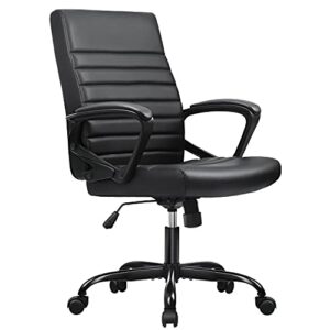 furmax mid back ribbed desk chair pu leather executive office chair swivel computer chair with soft padded arms
