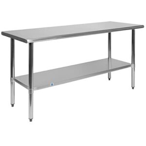 flash furniture reese stainless steel 18 gauge prep and work table with undershelf - nsf certified - 60"w x 24"d x 34.5"h