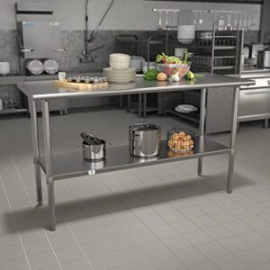 Flash Furniture Reese Stainless Steel 18 Gauge Prep and Work Table with Undershelf - NSF Certified - 60"W x 24"D x 34.5"H