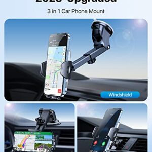 andobil Windshield Car Phone Holder [Super Suction Cup, Military Sturdy] Ultra Stable 3 in 1 Cell Phone Mount for Car Dashboard Vent Fit for iPhone 14 13 12 Pro Max Plus Samsung S23 S22 All Phones