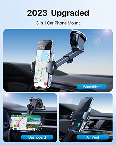 andobil Windshield Car Phone Holder [Super Suction Cup, Military Sturdy] Ultra Stable 3 in 1 Cell Phone Mount for Car Dashboard Vent Fit for iPhone 14 13 12 Pro Max Plus Samsung S23 S22 All Phones