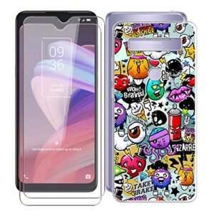 kjyf phone case for tcl 10 se (6.52"), with [2 x tempered glass protective film], clear soft tpu shell ultra-thin [anti-scratch] [anti-yellow] case for tcl 10 se - cartoon