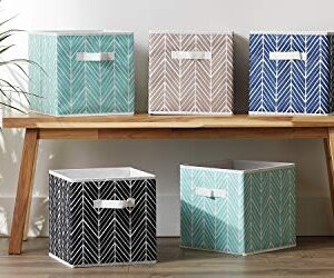 DII Non Woven Storage Collection Polyester Herringbone Bin, Small Set of 2, Stone, 2 Piece