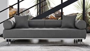 zuri modern carrera gray velvet fabric sofa with black and chrome accents