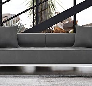 Zuri Modern Carrera Gray Velvet Fabric Sofa with Black and Chrome Accents