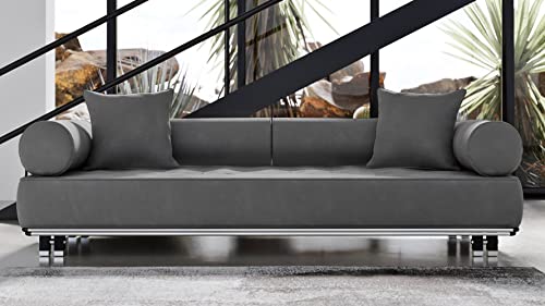 Zuri Modern Carrera Gray Velvet Fabric Sofa with Black and Chrome Accents