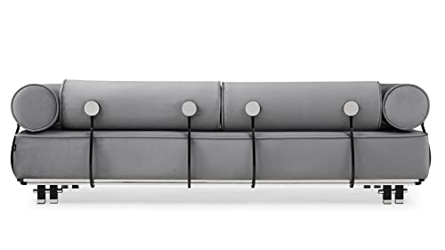 Zuri Modern Carrera Gray Velvet Fabric Sofa with Black and Chrome Accents