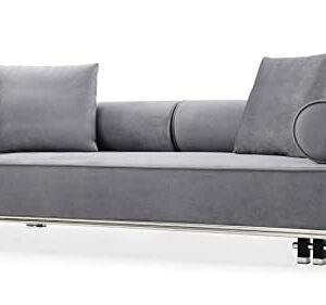 Zuri Modern Carrera Gray Velvet Fabric Sofa with Black and Chrome Accents