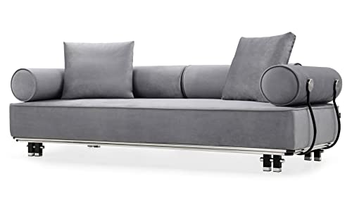 Zuri Modern Carrera Gray Velvet Fabric Sofa with Black and Chrome Accents