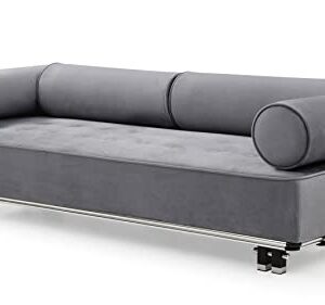 Zuri Modern Carrera Gray Velvet Fabric Sofa with Black and Chrome Accents