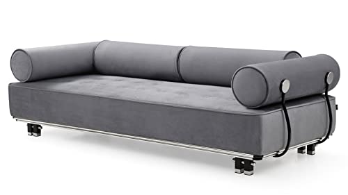 Zuri Modern Carrera Gray Velvet Fabric Sofa with Black and Chrome Accents