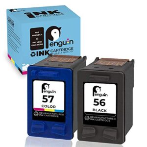 penguin remanufactured printer ink cartridge replacement for hp 56 57 used for hp deskjet series:450 450cbi 450ci 450wbt 5145 5150 5150v 5150w 5151 5160 5168 5550 5551 (1 black,1 color) combo pack