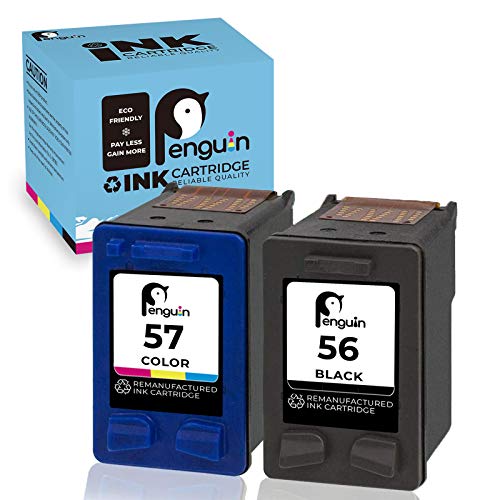 Penguin Remanufactured Printer Ink Cartridge Replacement for HP 56 57 Used for Hp Deskjet Series:450 450cbi 450ci 450wbt 5145 5150 5150v 5150w 5151 5160 5168 5550 5551 (1 Black,1 Color) Combo Pack