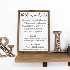 Wartter Rustic Bathroom Rules Sign,Farmhouse Toilet Wall Decor,Funny Bathroom Wood Framed Wall Art Decorations(11.8x15.8in) (white)