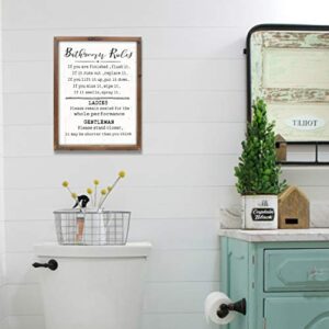 Wartter Rustic Bathroom Rules Sign,Farmhouse Toilet Wall Decor,Funny Bathroom Wood Framed Wall Art Decorations(11.8x15.8in) (white)