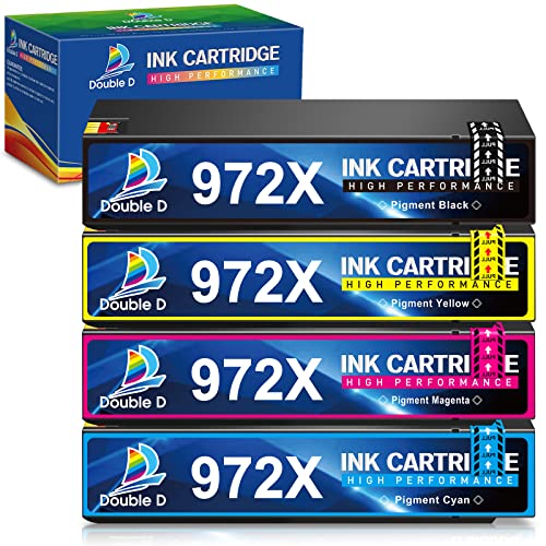 DOUBLE D 972X 972A (Upgraded Chip) Compatible Replacement for HP 972X 972A 972 Ink Cartridges, for HP PageWide Pro 477dw 477dn 577dw 577z 452dn 452dw 552dw P55250dw P57750dw, 4 Pack