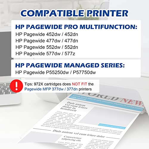 DOUBLE D 972X 972A (Upgraded Chip) Compatible Replacement for HP 972X 972A 972 Ink Cartridges, for HP PageWide Pro 477dw 477dn 577dw 577z 452dn 452dw 552dw P55250dw P57750dw, 4 Pack