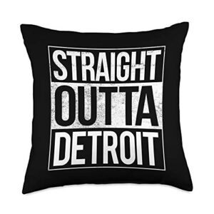 detroit straight outta detroit funny gifts straight outta detroit michigan gift throw pillow, 18x18, multicolor