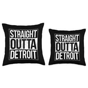 Detroit Straight Outta Detroit Funny Gifts Straight Outta Detroit Michigan Gift Throw Pillow, 18x18, Multicolor