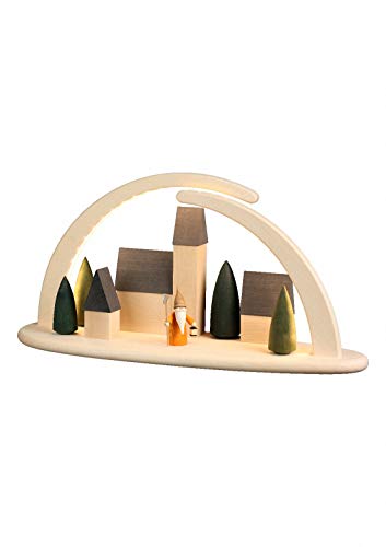 Seiffener Volkskunst German Candle Arch LED, Length 42 cm / 17 inch, Natural, electrically Illuminated, Original Erzgebirge