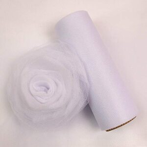 yuanchuan solid white tulle rolls 6 inch x 25 yards (75 feet) solid color for table runner chair sash bow pet tutu skirt sewing crafting fabric wedding birthday ribbon (white)