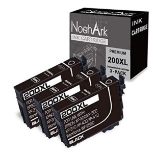 noahark 3 packs 200xl remanufactured ink cartridge replacement for epson 200 xl t200xl use for expression home xp-200 xp-300 xp-310 xp-400 xp-410 workforce wf-2520 wf-2530 wf-2540 printer (3 black)