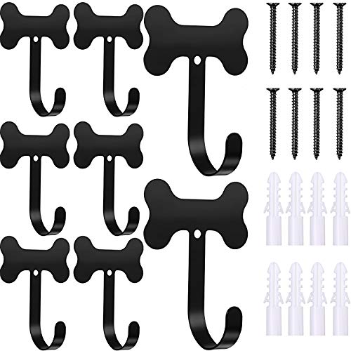 8 Piece Shaped Wall Hook Stainless Steel Wall Hooks Black Leash Hooks Wall Mounted Hanger with Nail for Coat, Key, Entryway, Hallway, Kitchen, Office Decoration (Dog Bone)