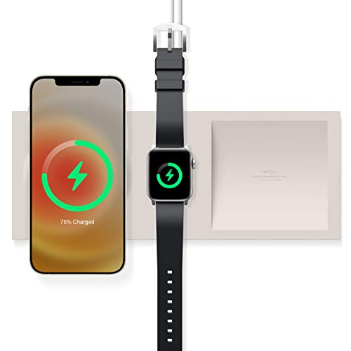 elago MS Charging Tray Duo Compatible with MagSafe Charger and Compatible with Apple Watch Charger - Compatible with iPhone 13 Models and Compatible with Apple Watch [Stone] [Charger Not Included]