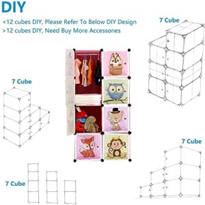 BRIAN & DANY Portable Cartoon Clothes Closet DIY Modular Storage Organizer, Sturdy and Safe Wardrobe for Children and Kids, 6 Cubes&1 Hanging Sections, 30% Deeper Than Standard Version, Red