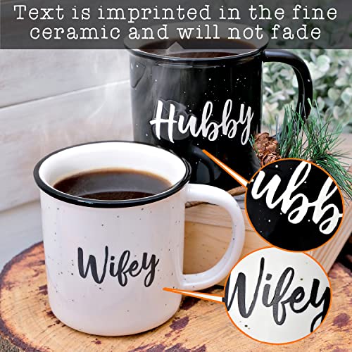 MAINEVENT Wifey Hubby Mugs Set of 2 Coffee Mug, Bride Groom Mug Set Wedding Gift to Give, Couples Coffee Mug Set Quote, Newlywed Coffee Mugs Gift Set, Mr Mrs Mugs for Married Couple