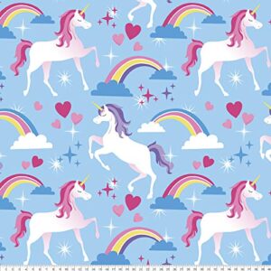 Unicorns Hearts & Rainbows Anti-Pill Premium No-Sew Throw Fleece Fabric Kit (50x60)