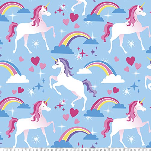 Unicorns Hearts & Rainbows Anti-Pill Premium No-Sew Throw Fleece Fabric Kit (50x60)