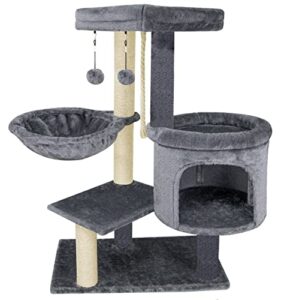 youpet fashion design cat tree with cat condo hammock and two replacement hanging balls,grey