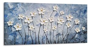 yhsky arts floral canvas wall art hand painted blue and white heavy textured painting modern abstract flower pictures contemporary artwork for living room bedroom office decoration