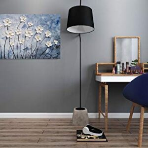 YHSKY ARTS Floral Canvas Wall Art Hand Painted Blue and White Heavy Textured Painting Modern Abstract Flower Pictures Contemporary Artwork for Living Room Bedroom Office Decoration