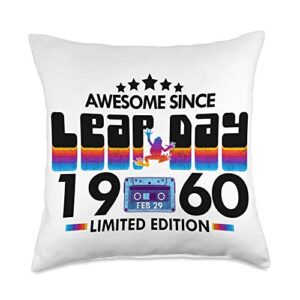 february 29th birthday leap year 1960 gift day birthday february 29th awesome since leap year 1960 throw pillow, 18x18, multicolor