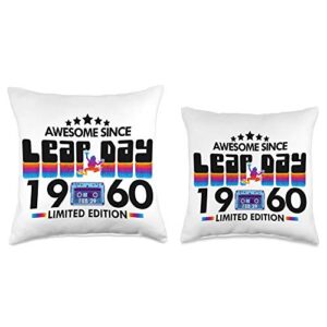 February 29th Birthday Leap Year 1960 Gift Day Birthday February 29th Awesome Since Leap Year 1960 Throw Pillow, 18x18, Multicolor