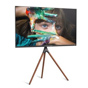 promounts modern wood tv easel stand with 180° swivel for 47-70 inch lcd, led, plasma oled screens. corner tv stand, universal tv stand for curved and flat televisions