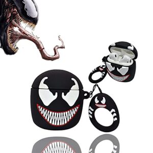 airpods case, 3d cute cartoon venom premium silicone case for airpods shockproof protective and compatible with airpods1&2 (black)
