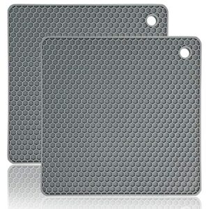 anaeat 2 pack silicone trivet mats bpa free - heat resistant thicken counter mats, multipurpose hot pads non-slip for kitchen potholder, hot dishes, jar opener, spoon rest, drying mat (gray)