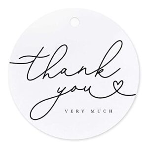 bliss collections thank you gift tags, heart script, thank you very much gift tags for weddings, bridal showers, birthdays, parties, baby showers, wedding favors or special events, 2.5"x2.5" (50 tags)