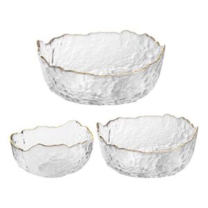 obr king glass salad bowls set of 3 phnom penh mixing bowls irregular shape serving bowls for kitchen prep fruit pasta popcorn and snack