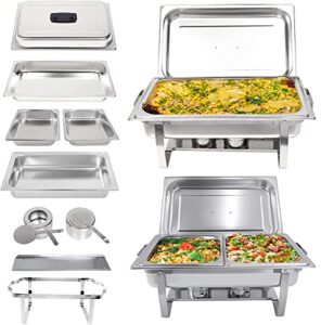 valgus 2-pack 8qt stainless steel chafing dish buffet chafer set with foldable frame water trays, 2 full size, 4 half food pans for wedding, parties, banquet, catering events