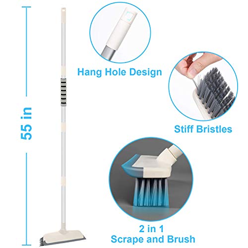 Telescoping Microfiber Duster Extendable Cobweb Duster and 2 in 1 Floor Scrub Brush with 55 inches Metal Adjustable Long Handle with Squeegee