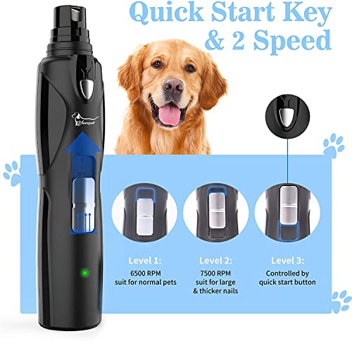 Dog Nail Grinder with Light & 2 Wheels, Low Noise More Powerful Dog Nail Clipper, Electric Pet Nail Trimmer File, Painless Paw Claw Care, Quiet USB Rechargeable Grooming Tool for L/M/S Dog/Cat/Bird