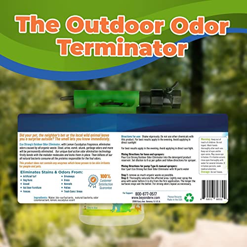 Eco Strong Outdoor Odor Eliminator | Outside Dog Urine Enzyme Cleaner – Powerful Pet, Cat, Animal Scent Deodorizer | Professional Strength for Yard, Turf, Kennels, Patios, Decks (Gallon with Sprayer)