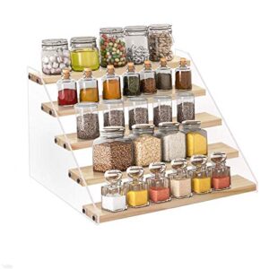 vaehold spice rack organizer for cabinet & countertop - seasoning organizer spice shelf - space saving wooden display risers shelf showcase fixtures jewelry (5 tier)