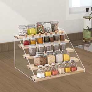 VAEHOLD Spice Rack Organizer for Cabinet & Countertop - Seasoning Organizer Spice Shelf - Space Saving Wooden Display Risers Shelf Showcase Fixtures Jewelry (5 Tier)