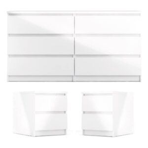 home square 3pc set engineered wood with 2 nightstands and 1 double dresser in white gloss