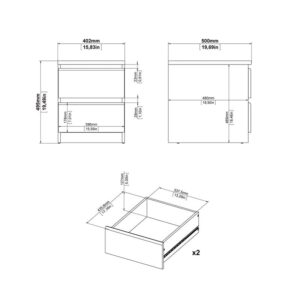 Home Square 3PC Set Engineered Wood with 2 Nightstands and 1 Double Dresser in White Gloss